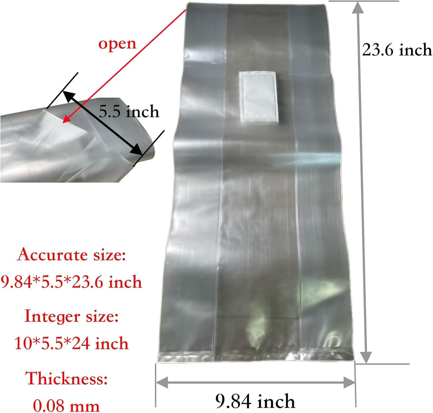 Sealable Mushroom Grow Bags with 0.2 Micron Filter,10''x5.5''x24'',0.08mm/3.15mil Thick PP,Extra Large Size Transparent Cultivation Bags for Commercial & Home Use (50 PCS)