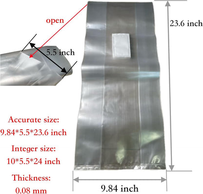 Sealable Mushroom Grow Bags with 0.2 Micron Filter,10''x5.5''x24'',0.08mm/3.15mil Thick PP,Extra Large Size Transparent Cultivation Bags for Commercial & Home Use (50 PCS)