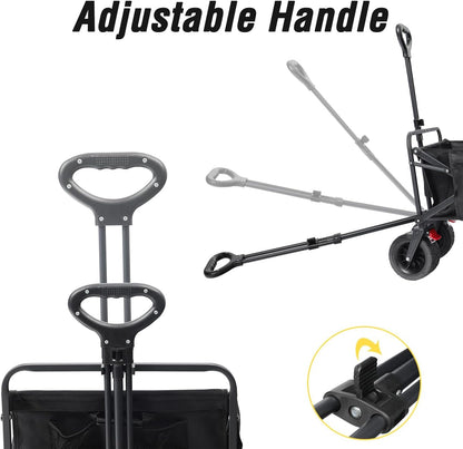 Beach Cart Large Capacity, Heavy Duty Folding Wagon Portable, Collapsible Wagon for Sports, Shopping, Camping Collapsible Foldable cart(440 LBS Capacity)