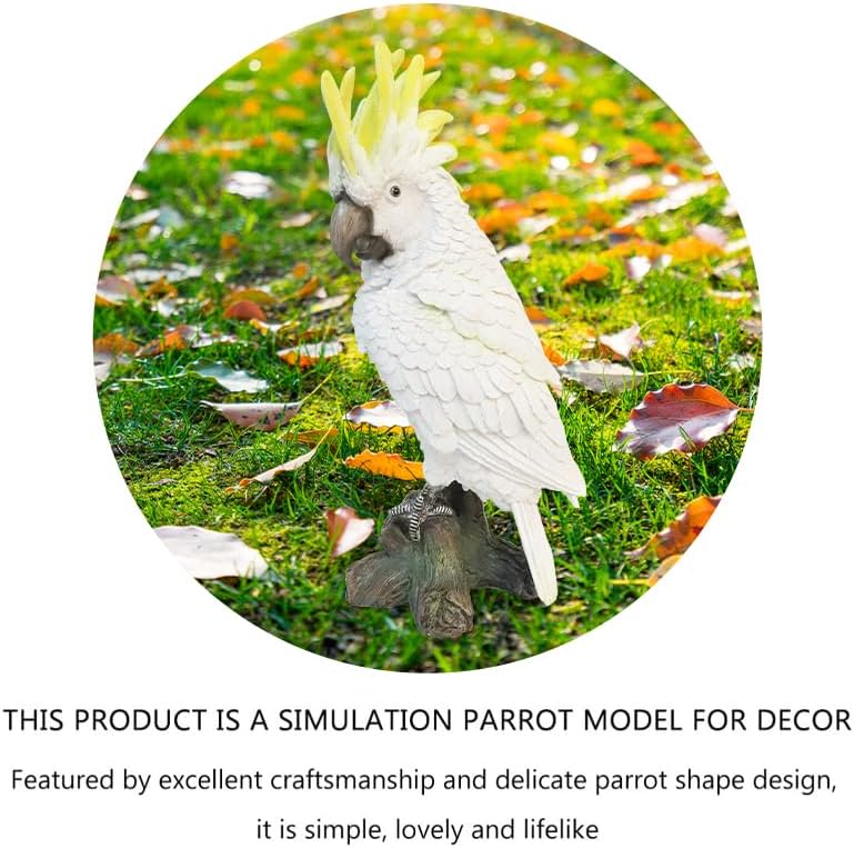 Decorative Parrot Garden Statue, Garden Decor Sculptures Statues Outdoor, Cockatoo Bird Tropical Indoor Desk Decor, Yellow White, 15.35 inches high
