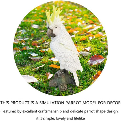 Decorative Parrot Garden Statue, Garden Decor Sculptures Statues Outdoor, Cockatoo Bird Tropical Indoor Desk Decor, Yellow White, 15.35 inches high