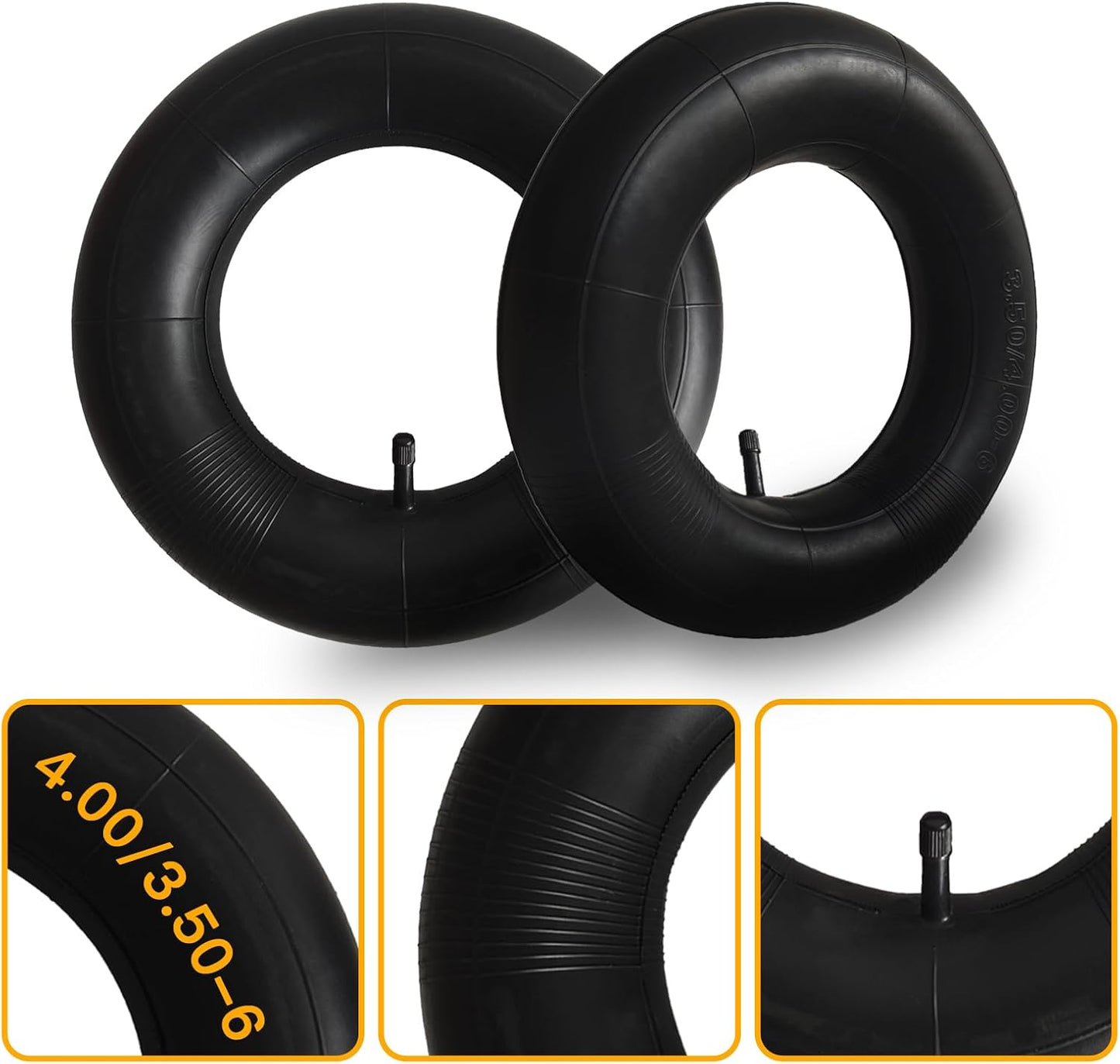 2-Pcs 4.10/3.50-6 Inner Tube 4.00/3.50-6 13 x 4.00-6 Heavy Duty 3.50-6 4.00-6 4.10-6 Replacement Inner Tube for Wheelbarrows, Mowers, Hand Trucks and More