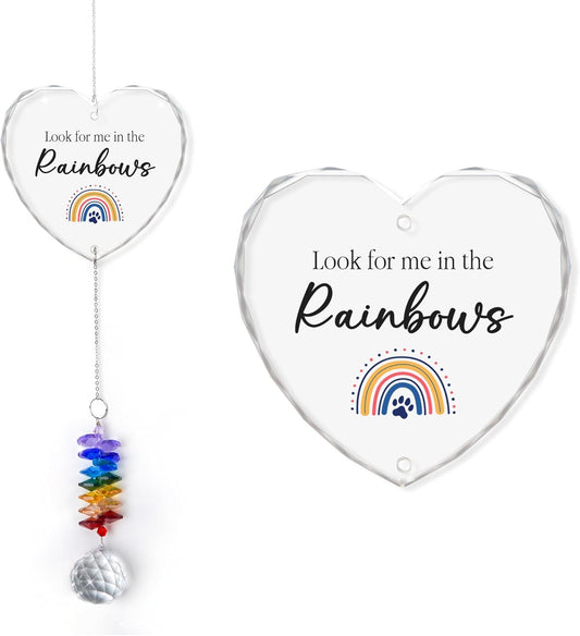 Glass Ornament Suncatcher - Memorial Gifts for Loss of Dog Cat Pet - Look for me in The Rainbows