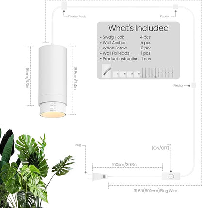 Remote Control Hanging Grow Lights for Indoor Plants, 30W Hanging Plant Light with Auto On/Off Timer, Full Spectrum LED Grow Light 3000K-5000K, Dimmable Plug in Pendant Hanging Lights, White