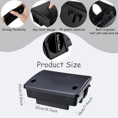 Qualirey 4 Pack Rat Bait Stations Large Rodent with Key Reusable Mouse Stations Mice Blocks Heavy Duty Boxes for Outdoor Rodents Mice Blocks, Bait Not Included, Black (8.66 x 7.5 x 3.9 Inches)