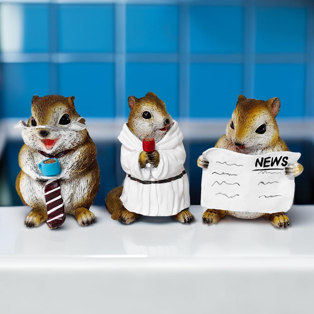OrnamentallyYou Spring & Summer-Themed Garden Statues – Adorable Outdoor Decor for Lawn, Patio & Porch (Whimsical Chipmunk Trio Set of Three Figurines, 5" Cute Desk Decor and Garden Statues)