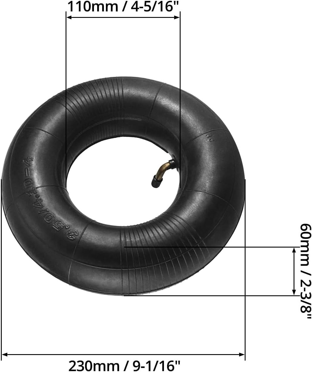 QWORK 4.10/3.50-4 Wheelbarrow Inner Tube, 4 Pack Replacement Inner Tubes, Bent Valve, for Lawn Movers, Hand Trucks