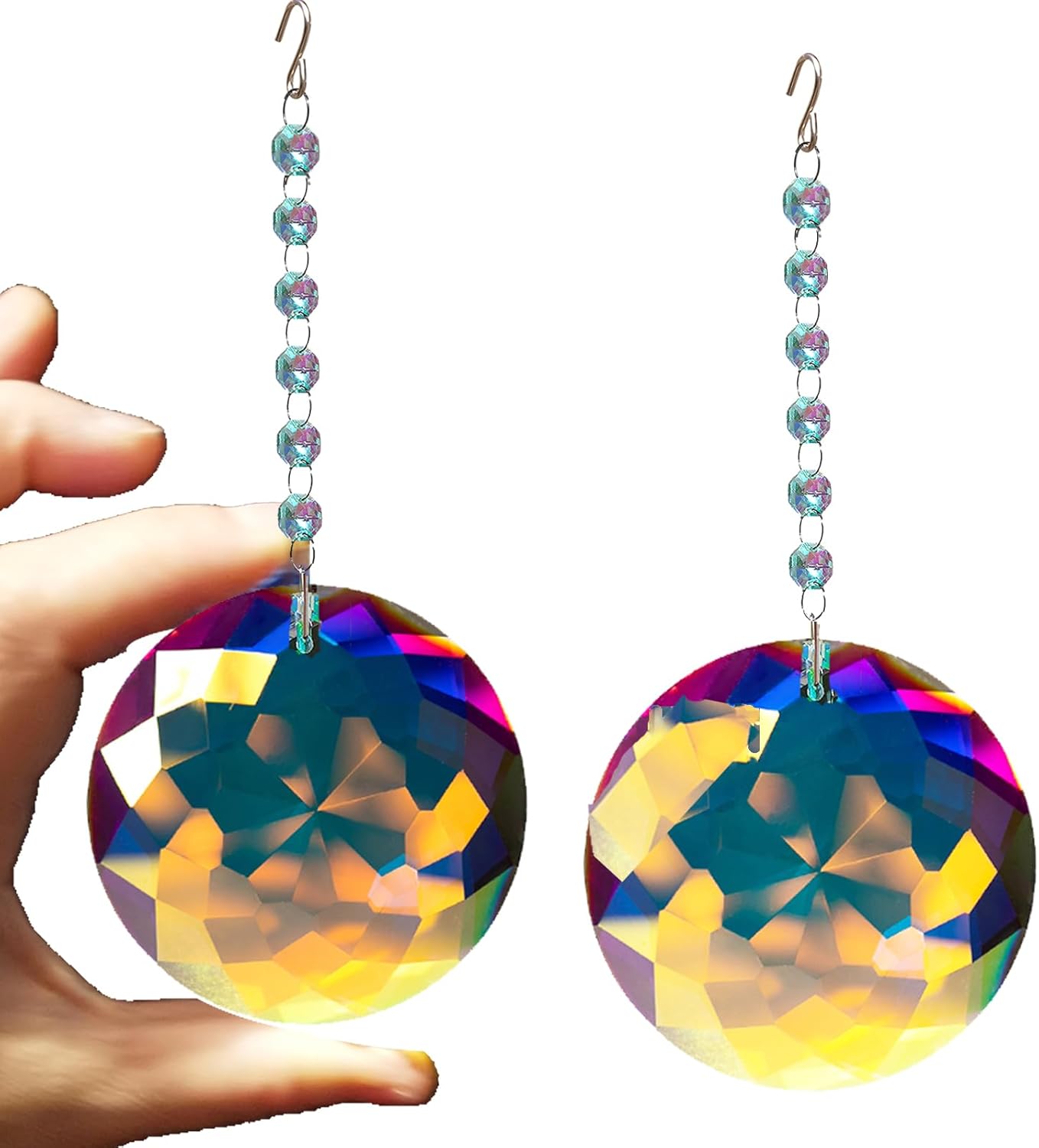 2PCS 75mm/3 Inch Hanging Crystals Circular Prisms for Window Suncatchers, for Home, Garden, for Mother Day, Party Decor. Sun Catchers Gifts for Kids...