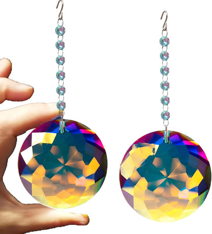 2PCS 75mm/3 Inch Hanging Crystals Circular Prisms for Window Suncatchers, for Home, Garden, for Mother Day, Party Decor. Sun Catchers Gifts for Kids...