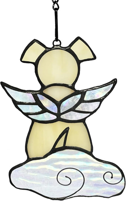 Stained Glass Angel Wings Dog Memorial Gifts for Loss of Dog Sympathy Gift Suncatcher, Rainbow Bridge Pet Passing Away Remembrance in Memory, Dog Bereavement Gifts for Loss of Pet,Yellow
