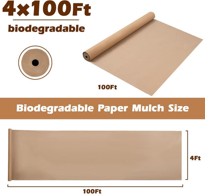4 x 100 Ft Biodegradable Paper Weed Barrier Heavy Duty Biodegradable Landscape Fabric Garden Bed Grass Garden Paper Weed Control Barrier Weed Paper for Landscaping