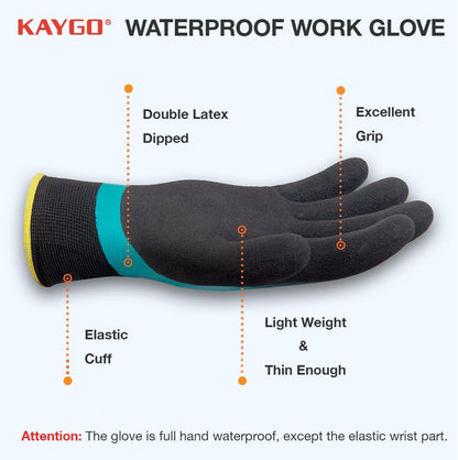 KAYGO Waterproof Work Gloves for Men and Women, Rubber Coated Non-slip Working Gloves for Garden, Outdoor Construction,3 pairs,Blue,XL