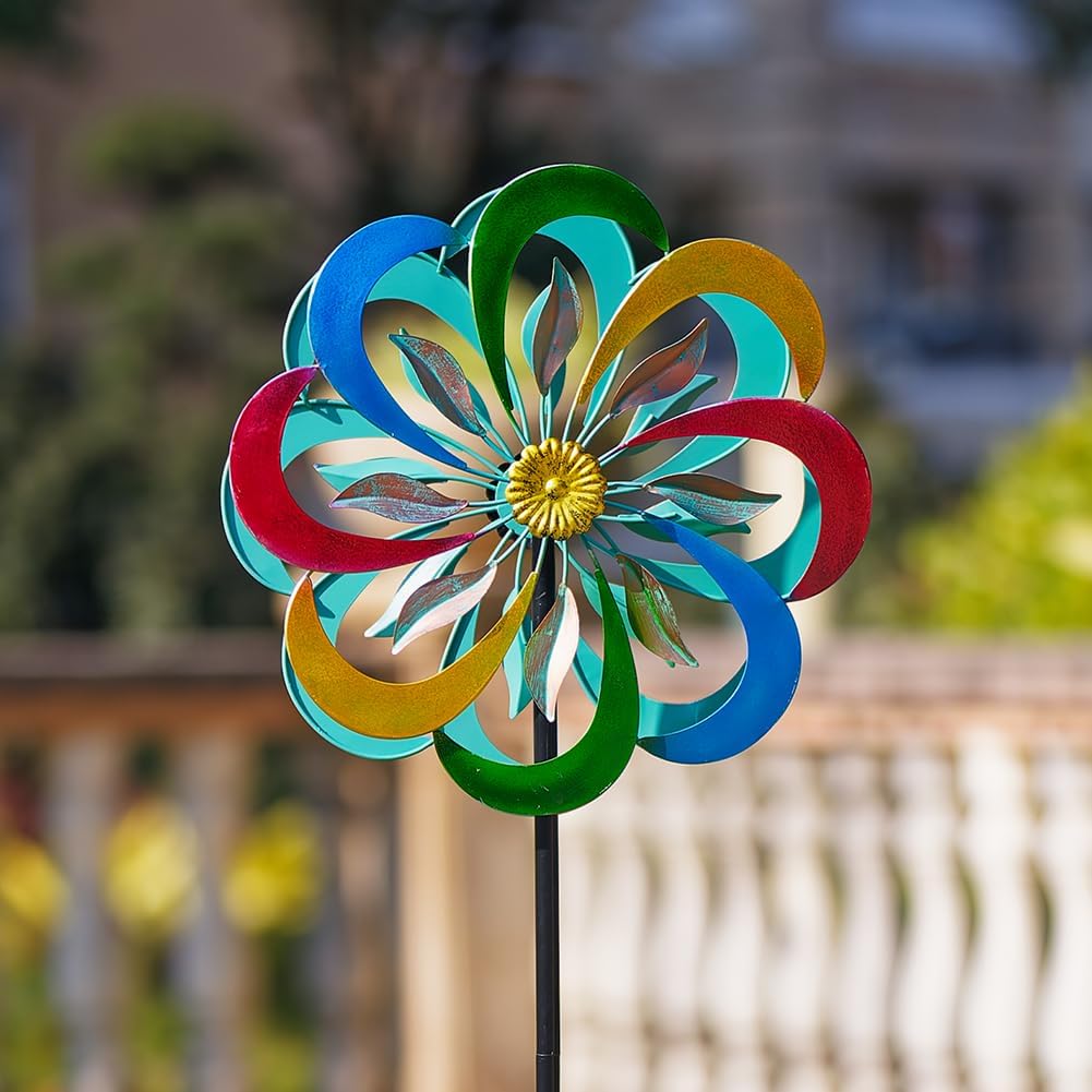 Viveta Kinetic Wind Spinners, Multicolor Double Wind Sculpture,13.8 * 59 Inch Outdoor Metal Windmills for Yard Garden