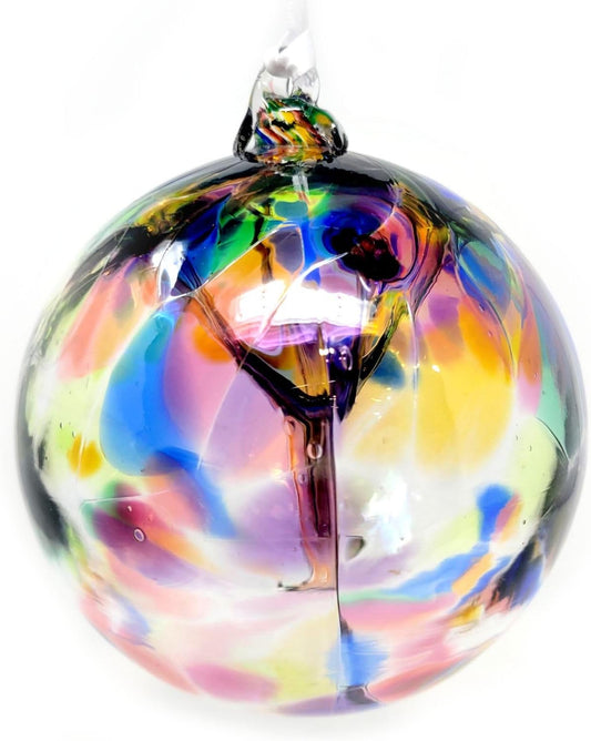 Multicolored Tree of Life Glass Globe - Large 4.7 inch Hand Blown Handmade Hanging Garden Gazing Ball Indoor Outdoor Home Decor