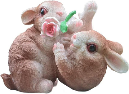 Garden Statues Bunny Decor Resin Flower Rabbit Figurine Cute Fairy Garden Decor Outdoor Statues for Patio Yard Porch Balcony Gifts for Women Mom Grandma Brown