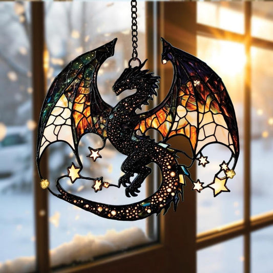 Fantasy Dragon Acrylic Suncatcher Stained Glass Effect Window Car Hanging Christmas Ornament Indoor