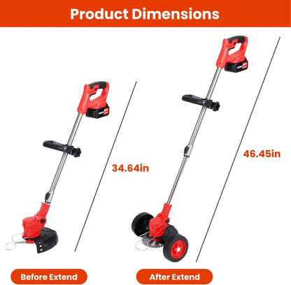 Cordless Weed Wacker, Battery Powered Weed Eater 3 in 1 Stringless Grass Trimmer with 3 Types Blades and 2Pcs 2.5 Ah Battery, Adjustable Length for Yard Lawns Garden (25 Blades, Wheels)