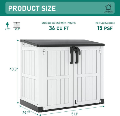 KAMABOKO Outdoor Storage Cabinet 36 Cu.Ft Outdoor Trash Can Storage Shed Waterproof Horizontal Storage Shed Outdoor Storage for Backyard, Patio, Poolside (White)