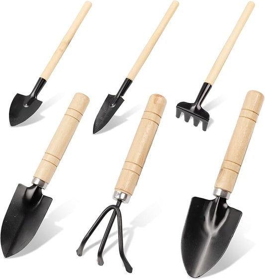 Small Garden Tools 6 Pcs Mini Miniature Shovel Indoor Succulent Home Tiny Gardening Kit Plant Potted Repotting Flower Wood Handle Care Transplant Accessories Potted Houseplant
