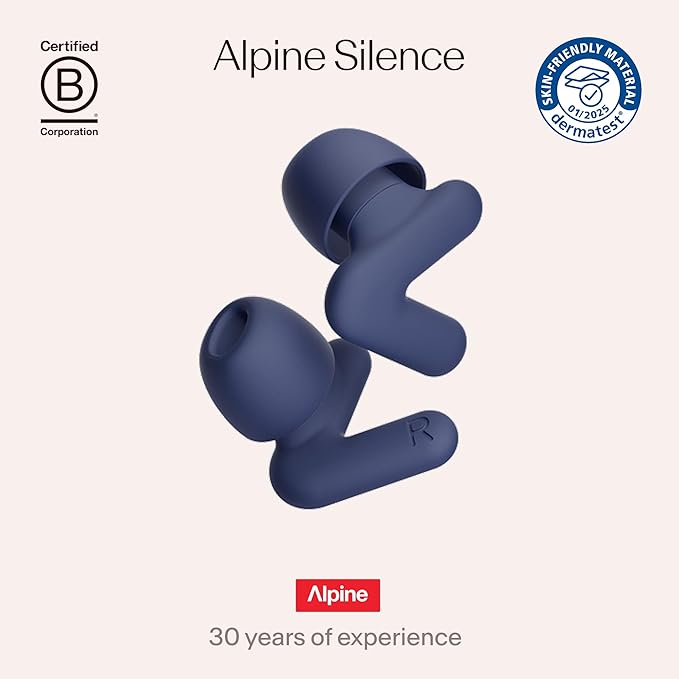 Alpine Silence Earplugs for Sleep, Focus & Travel - V-Shape Fit & Soft Oval Tips – 4 Sizes XS/S/M/L