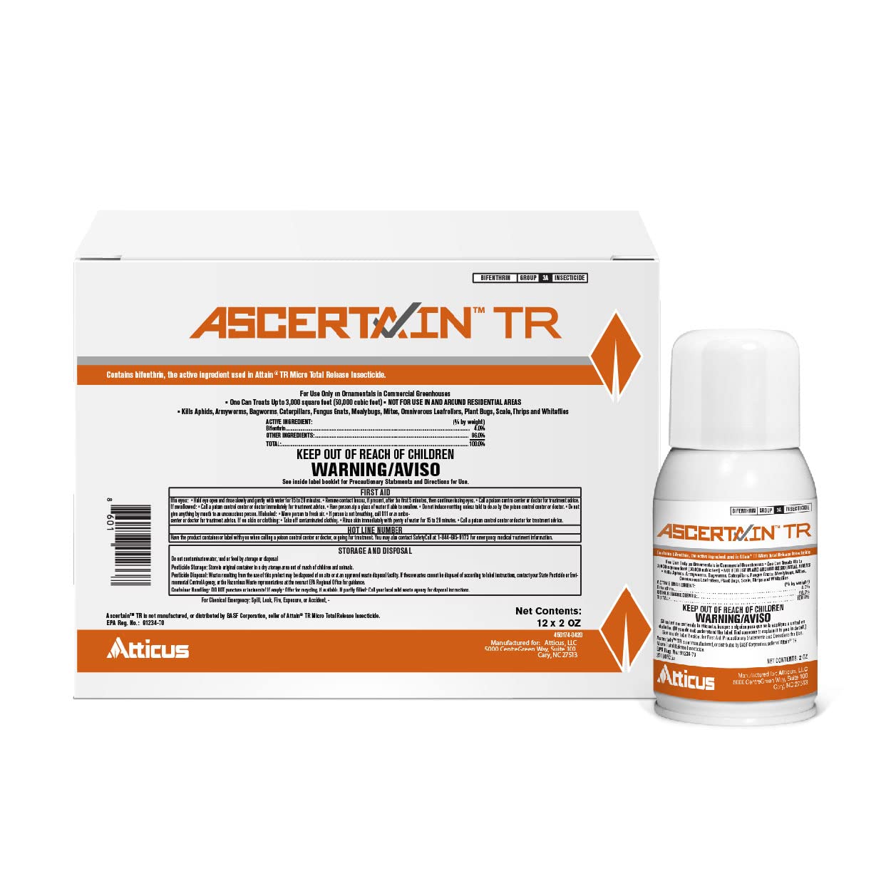 Atticus Ascertain TR Greenhouse Fogger (2oz Can) - (Compare to Attain) - Total Release Bifenthrin Insecticide/Miticide - (Packaging May Vary) (12 Pack)