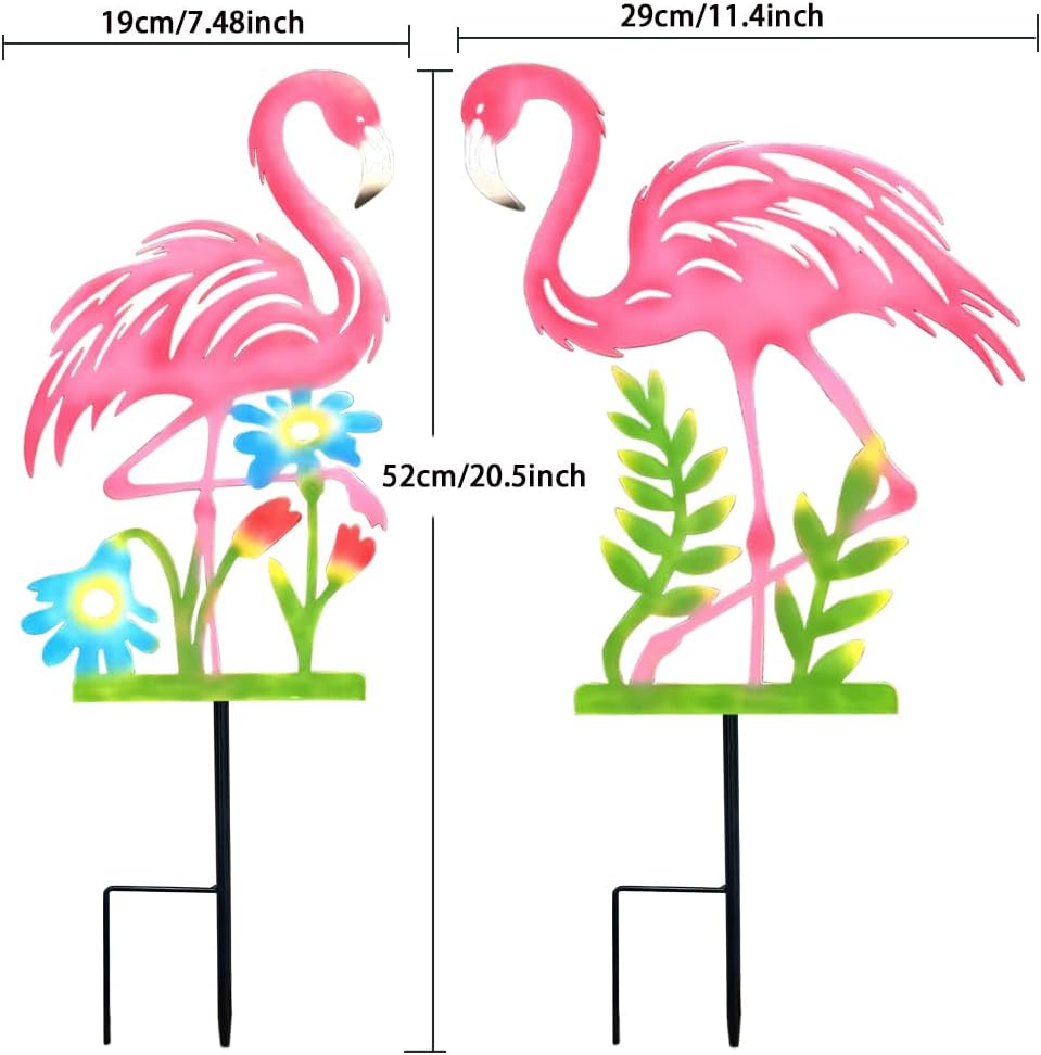 2 Pack Pink Flamingo Garden Statue - 20.5 inch Hand Flamingo Painted Metal Patio Art, Outdoor Decorative Stake Flamingo Statue for Lawn, Patio, Porch and Backyard, Gifts for Ladies (A Style 2 Pack)