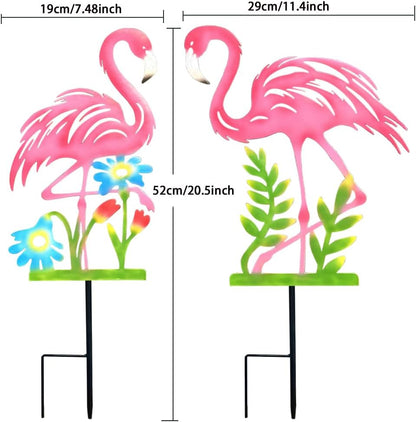 2 Pack Pink Flamingo Garden Statue - 20.5 inch Hand Flamingo Painted Metal Patio Art, Outdoor Decorative Stake Flamingo Statue for Lawn, Patio, Porch and Backyard, Gifts for Ladies (A Style 2 Pack)