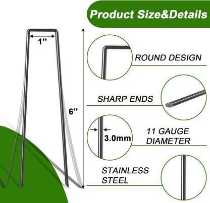 AAGUT 6 Inch 100 Pack Black Landscape Staples Tent Stakes 11 Gauge Heavy Duty Yard Stakes for Decoration Weed Barrier Fabric Ground Cover Irrigation Tubing Soaker Hose Chicken Wire