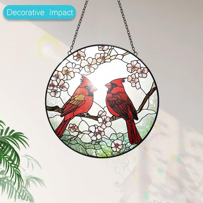 Cardinal Suncatcher Stained Glass Window Hanging - 8” Stained Glass Suncatchers for Windows - Sun Catchers Indoor Window Catcher with Hooks and Chain - Birthday Gifts for Mom Grandma