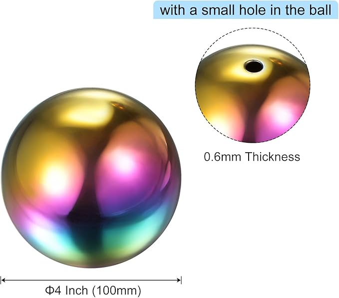 uxcell Rainbow Gazing Ball 4.7 Inch 120mm Reflective Sphere Polished Hollow Ball, Stainless Steel Gazing Globe Mirror Ball for Home Outdoor Decoration