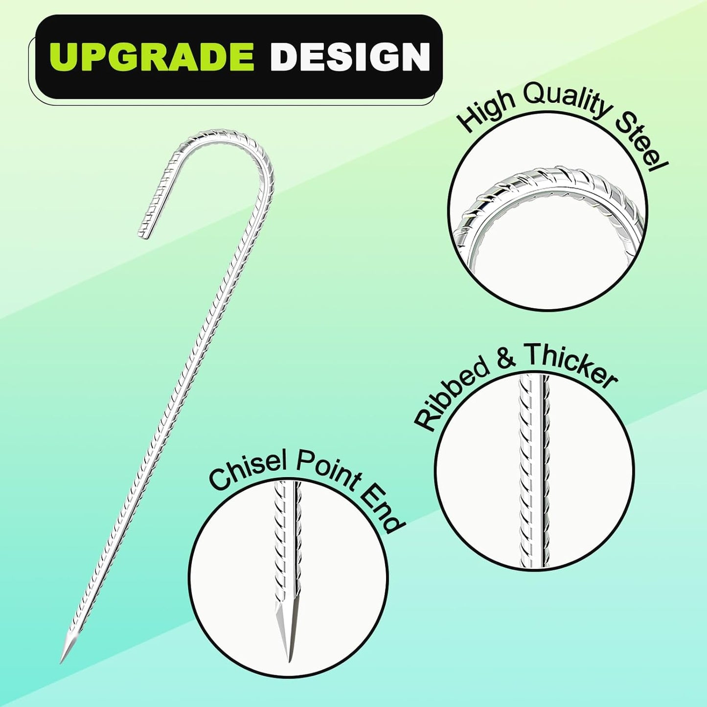 Kadrick Rebar Stakes 12 inch，J Hook Ground Stakes Anchors, 32-Pack White Galvanized Fence Stakes,Heavy Duty 5/16'' Diameter