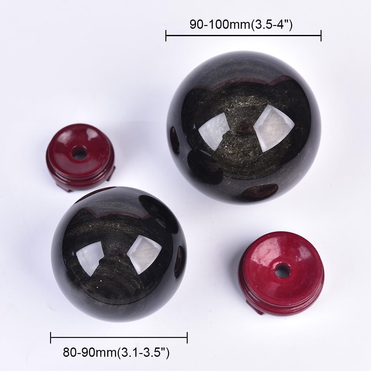 JIC Gem Large Golden Obsidian Crystal Ball with Stand Natural Quartz Crystal Sphere Healing Ornament Witchcraft Meditation Home Decor 3.5-4 inch(90-100mm)