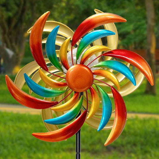 Solar Wind Spinners Outdoor, 60.6 Inch Metal Stake Garden Spinners Decor, Wind Spinner for Yard and Garden with Solar Powered Multi-Color Glass Ball Light (Strip)