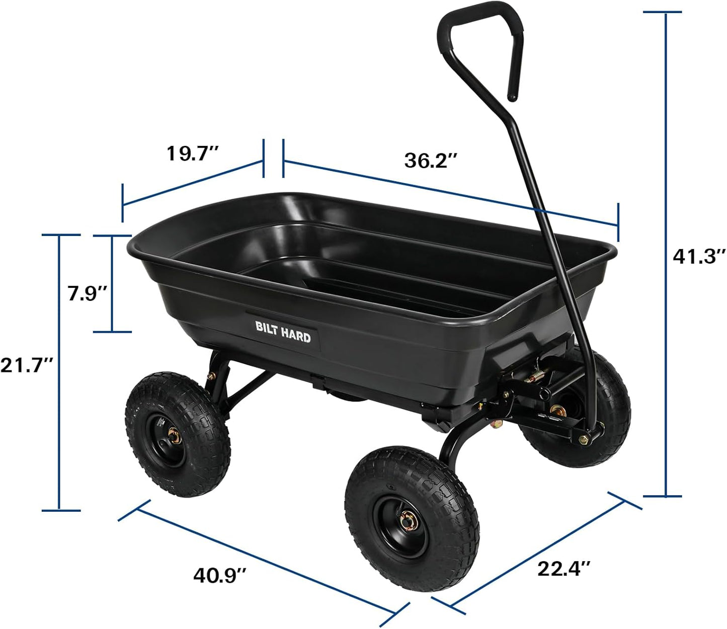 BILT HARD 600 lbs Poly Garden Dump Cart with 180° Rotating Handle, 4 Cu.Ft. Capacity Heavy Duty Wheelbarrow Garden Carts for Yard, Outdoor