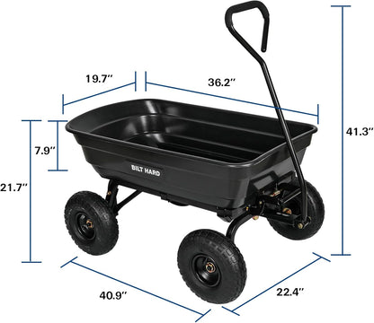 BILT HARD 600 lbs Poly Garden Dump Cart with 180° Rotating Handle, 4 Cu.Ft. Capacity Heavy Duty Wheelbarrow Garden Carts for Yard, Outdoor