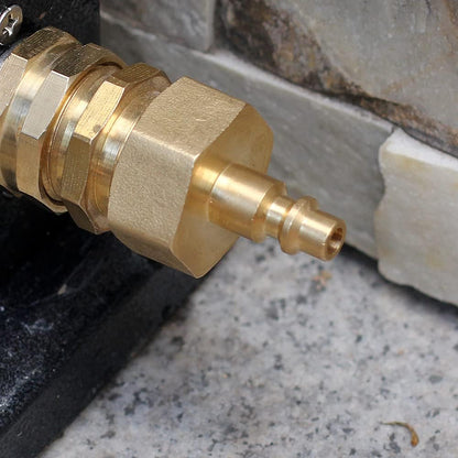 RV 1/4" Quick Connector to 3/4" GHT Garden Hose Adapter - Brass (Male + Female), Winter Freeze Protection & Water Drain for Camping RV, Boat, Hose Blow-Out Plugs