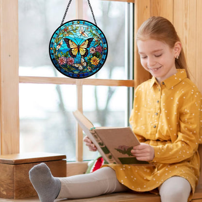 Butterfly Stained Glass Window Hanging, Suncatcher Panel for Window Decor for Indoor Outdoor, Garden Wall Stained Glass for Home, Butterfly Ornament Birthday Gifts for Boys and Girls, Housewarming