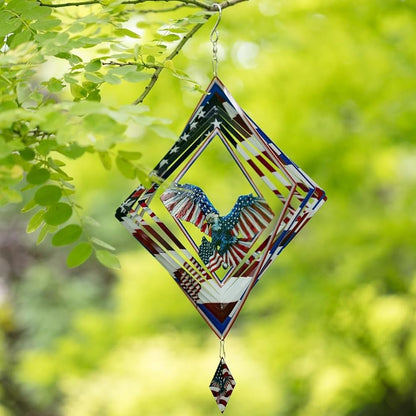 Wind Spinner for Outdoor,12 inch Hanging Wind Sculpture,3D Stainless Steel Flag Eagle Design Wind Spinners Art Ornaments for Garden Yard Balcony Decor (Flag Eagle Wind Spinner)