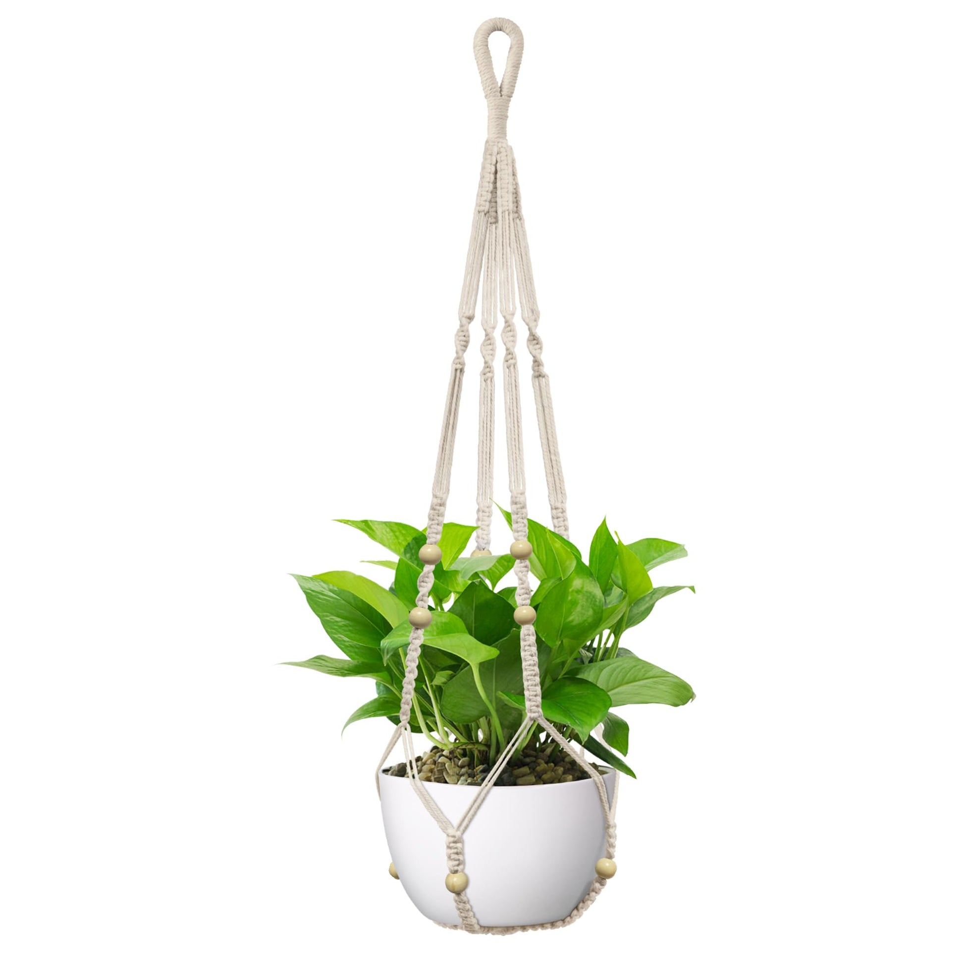 USLAI Macrame Plant Hanger, Fits 4 to 15 Inch Pots, 35 Inch, Ivory, 1 Pack