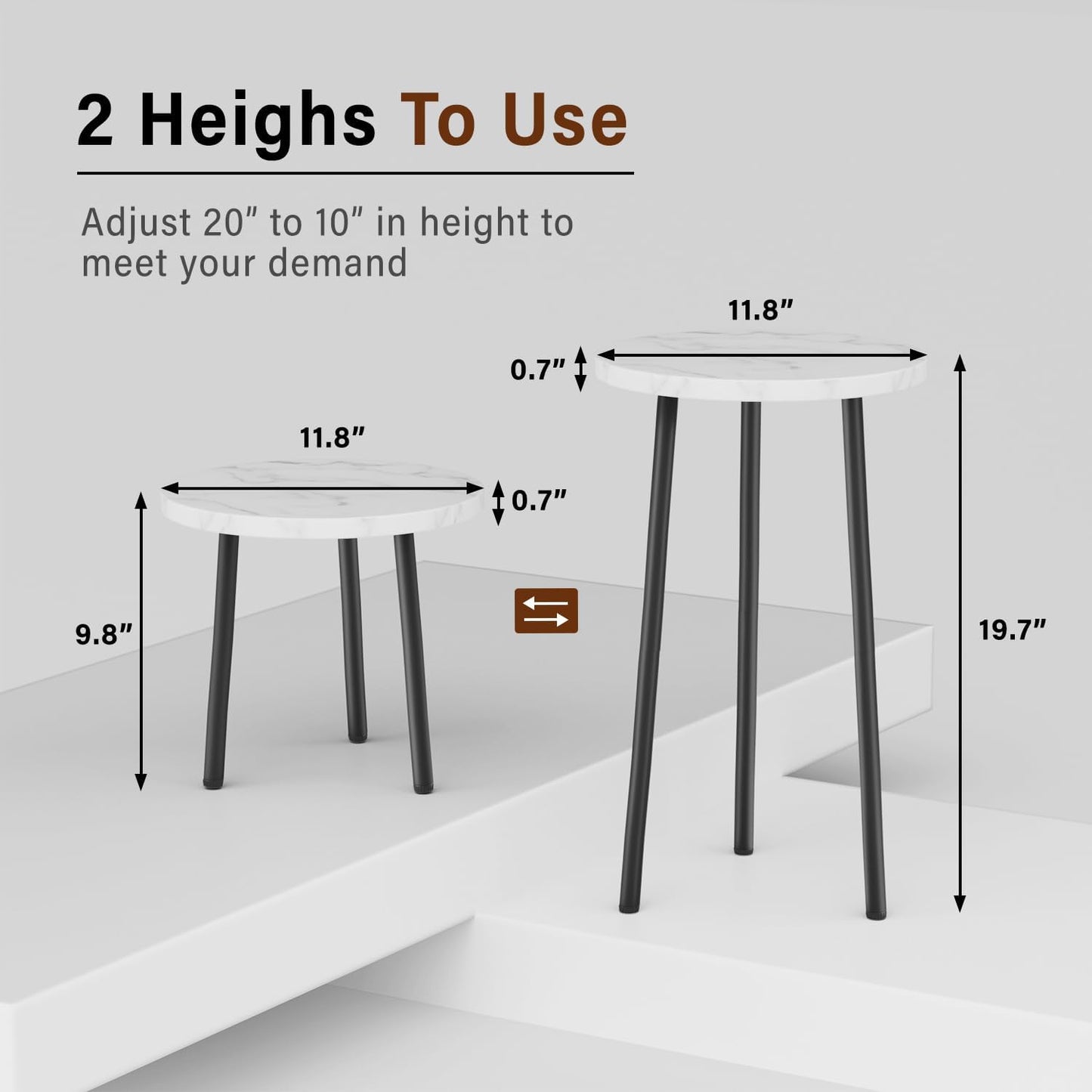 Plant Stand Indoor 2 Pack: Corner Wood 20 Inch Plant Stand Mid Century Modern Decor - Small Round Plant Table for Indoor Plants - Plant Holder for Patio Living Room Bathroom Office (White Marble)