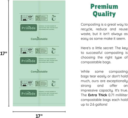 Compost Bags, Compostable Trash Bags 2.6 Gallon Compostable Bags 100 Count Small Compost Bags for Countertop bin Extra Thick 0.71 Mil. ASTM D6400 Certified By BPI and TÜV AUSTRIA