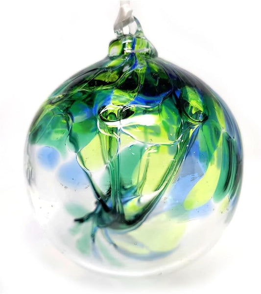 Green Tree of Life Glass Globe - Large 4.7 inch Hand Blown Handmade Hanging Garden Gazing Ball Indoor Outdoor Home Decor