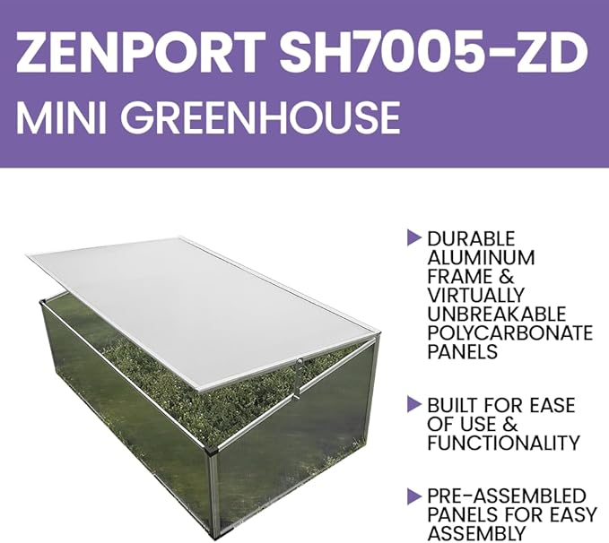 Zenport SH7005-ZD Folding Aluminum Cold Frame, Foldable, 3.3 x 1.6 x 1.3-Feet Greenhouse, Clear