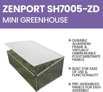 Zenport SH7005-ZD Folding Aluminum Cold Frame, Foldable, 3.3 x 1.6 x 1.3-Feet Greenhouse, Clear