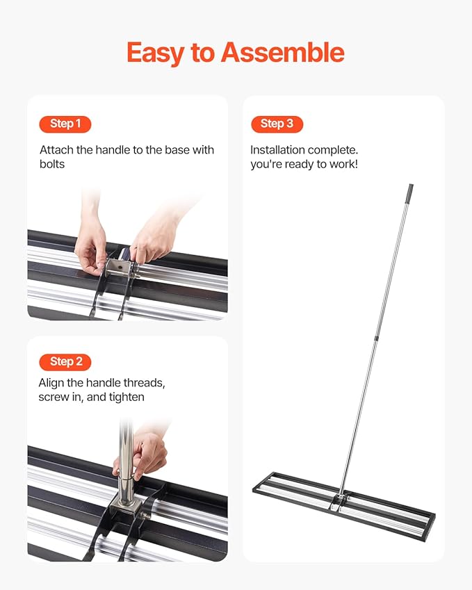 VEVOR Updated Lawn Leveling Rake with Roller, 48'' x 10" Stainless Steel Lawn Leveler with 83.9'' Adjustable Handle, Heavy Duty Yard Leveling Rake, Effort Saving Lawn Leveling Tool for Yard Golf Court