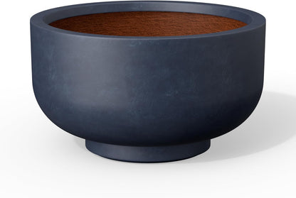Kante 13.8 Inch Dia Concrete Bowl Planter, Large Tapered Bottom Plant Pot with Drainage, Smooth Charcoal Finish with Warm Brown Interior, Ideal for Porch, Home, Garden, Patio