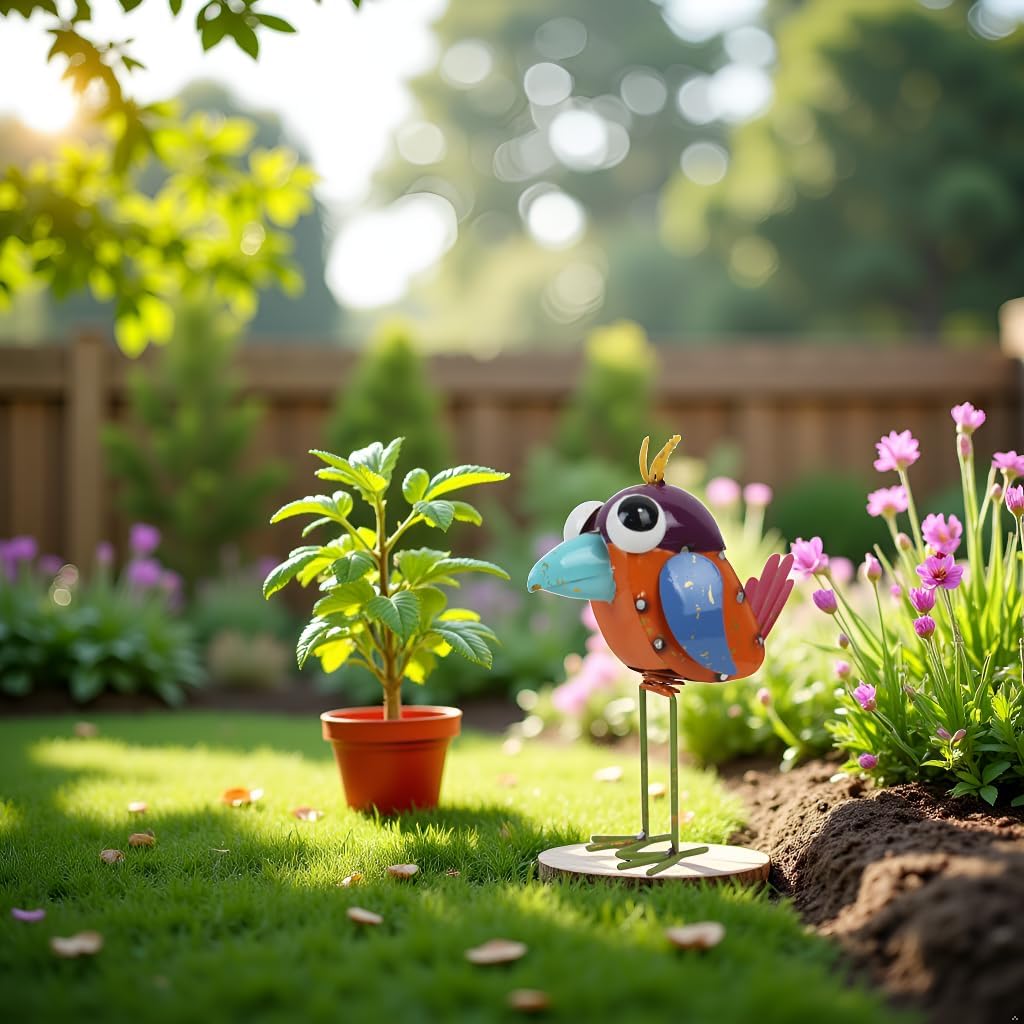 Metal Sparrow Garden Statue -Sparrow Decor Outdoor Sculptures -Garden Decor for Backyard,Patio,Porch,Home -Yard Art Gift for Birthday, Housewarming, Christmas