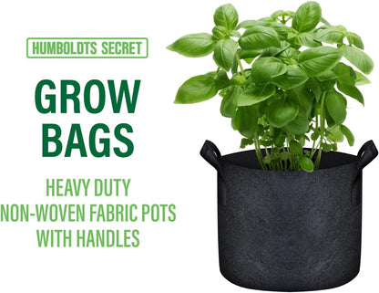 Humboldts Secret Fabric Grow Bags - Non Woven Fabric Plant Pots - Reusable Garden Bags - Plant Grow Bags for Indoor and Outdoor Plants - Thick Fabric Pots with Handles (5-Pack) (10 Gallon)