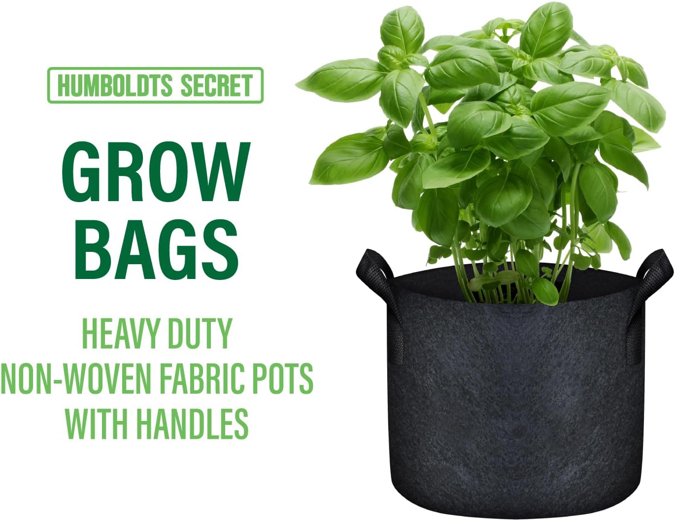 Humboldts Secret Fabric Grow Bags - Non Woven Fabric Plant Pots - Reusable Garden Bags - Plant Grow Bags for Indoor and Outdoor Plants - Thick Fabric Pots with Handles (5-Pack) (5 Gallon)