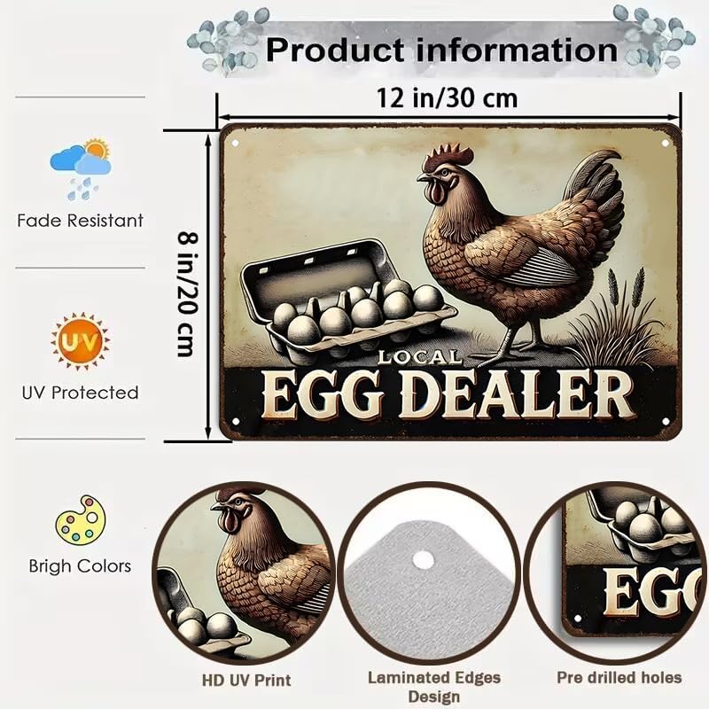 Funny Chicken Gifts Relax Local Egg Dealer Tin Sign for Home Farm Chicken Coop Farmhouse Kicthen Garden Decor 8 X 12 Inch (3522)
